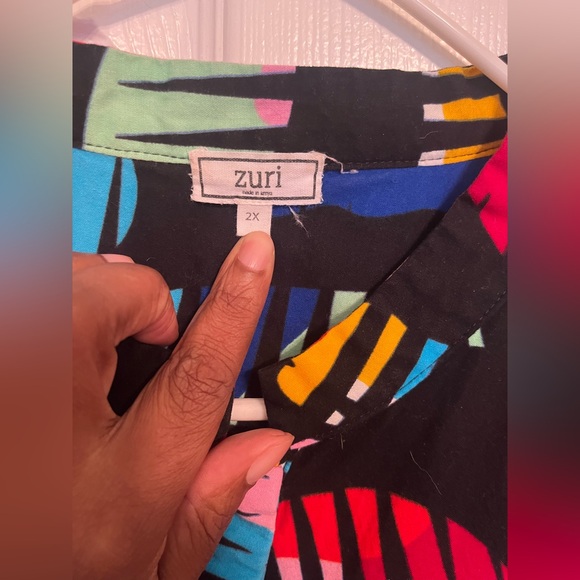 Zuri Print Dress Cotton 3/4 Sleeve 2X. *Minor fabric discoloration shown - Picture 3 of 9